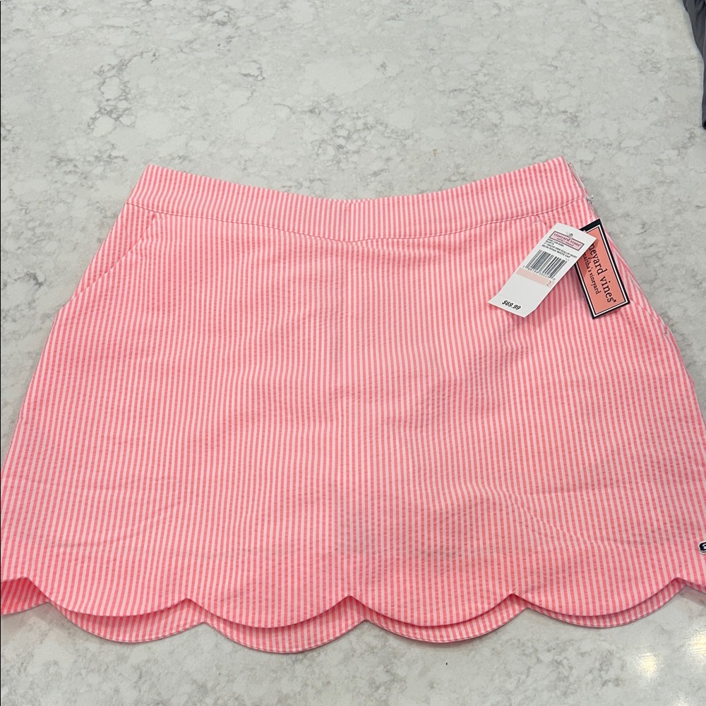 NWT Vineyard Vines Pink and White Striped Mini Skort with Scalloped Hem